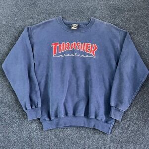 Thrasher Sweatshirt Mens Small Blue Magazine Logo Crewneck Fleece Pullover